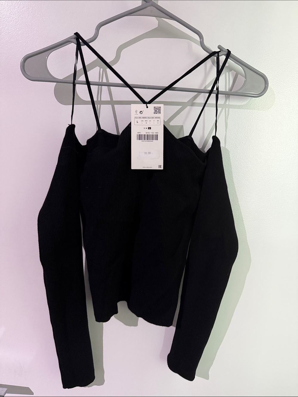 Zara Black Cold-Shoulder Ribbed Camisole with Strappy Back